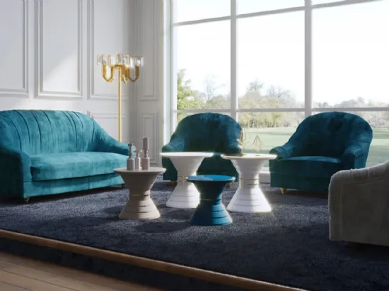 Tavolini Minions in laccato lucido con top in vetro retrolaccato di Vismara Design