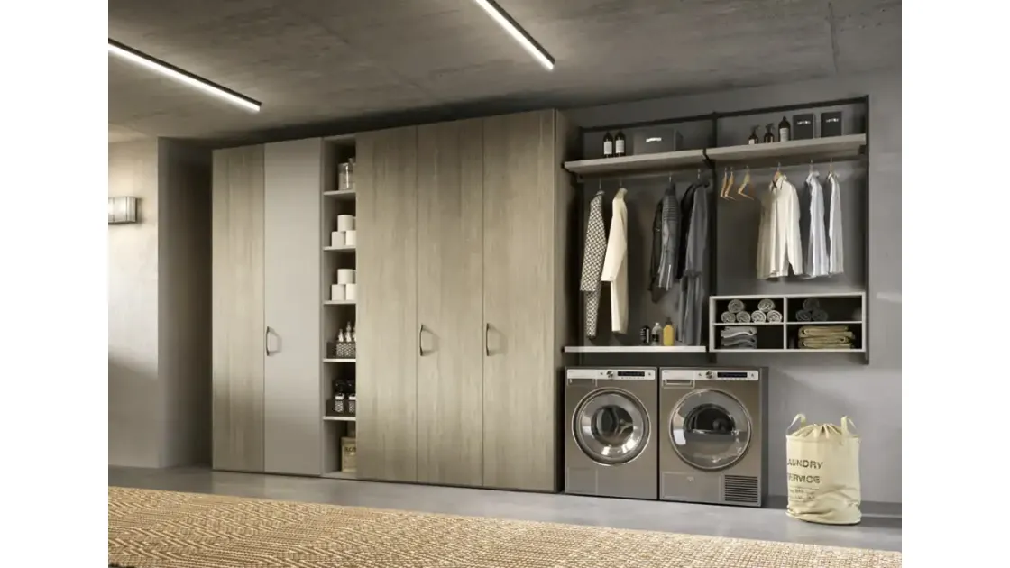 Cabina armadio Orion O425 in rovere miele e laccato di Moretti Compact Giorno Notte