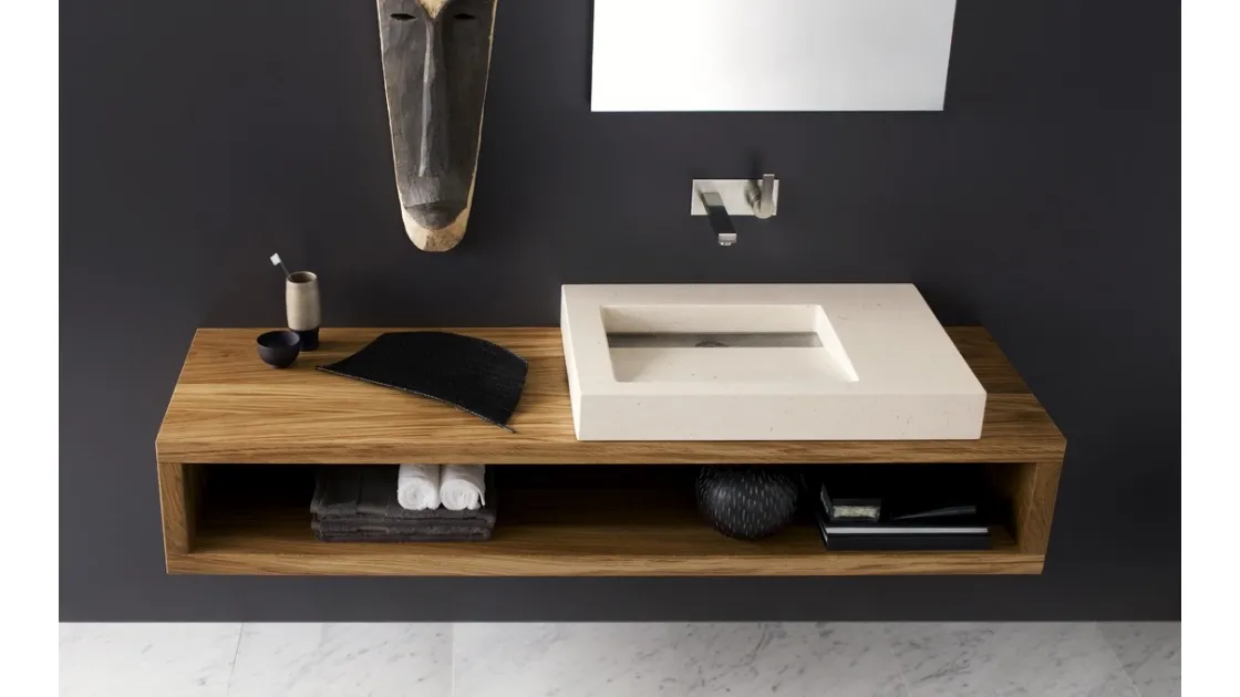 Mobile da Bagno sospeso in legno di rovere Moody a muro 02 di Neutra