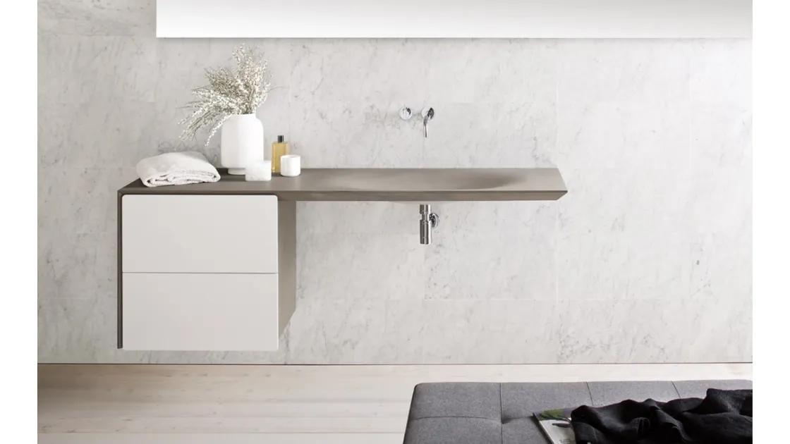 Mobile da Bagno sospeso Neos con lavabo integrato in pietra di Neutra