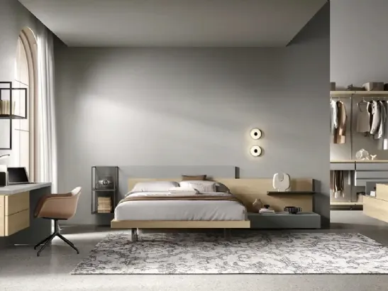 Letto Bipanel M13 in rovere miele e laccato cemento di Moretti Compact Giorno Notte