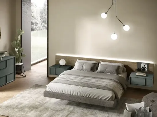 Letto Wall Panel P12 in impiallacciato rovere yuta di Moretti Compact Giorno Notte