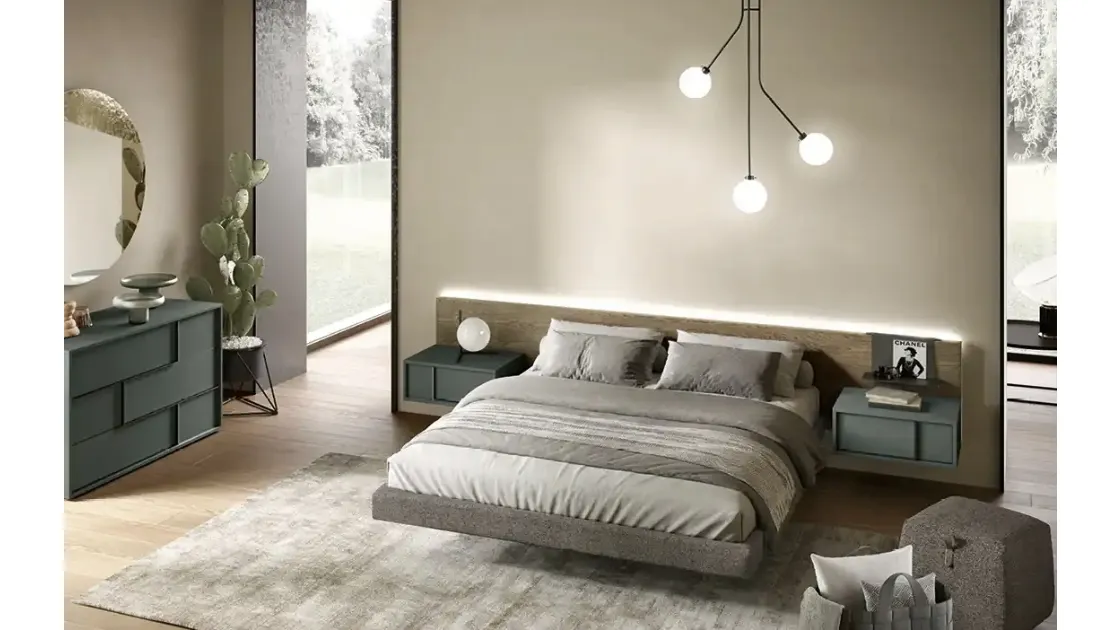 Letto Wall Panel P12 in impiallacciato rovere yuta di Moretti Compact Giorno Notte